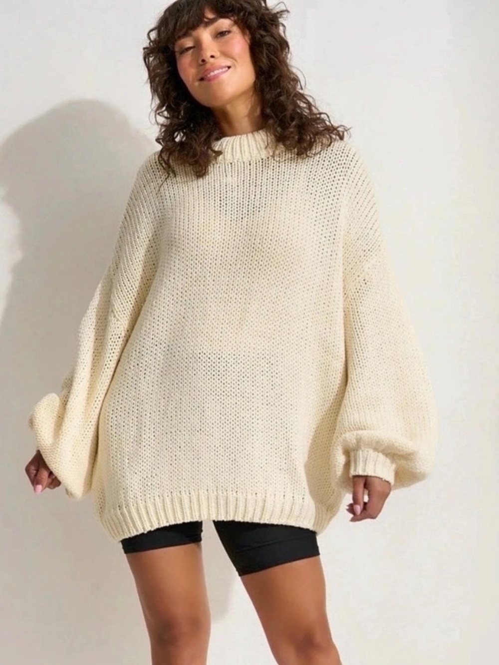 Callahan Mock-Neck Loop-Stitch Sweater Cream Large